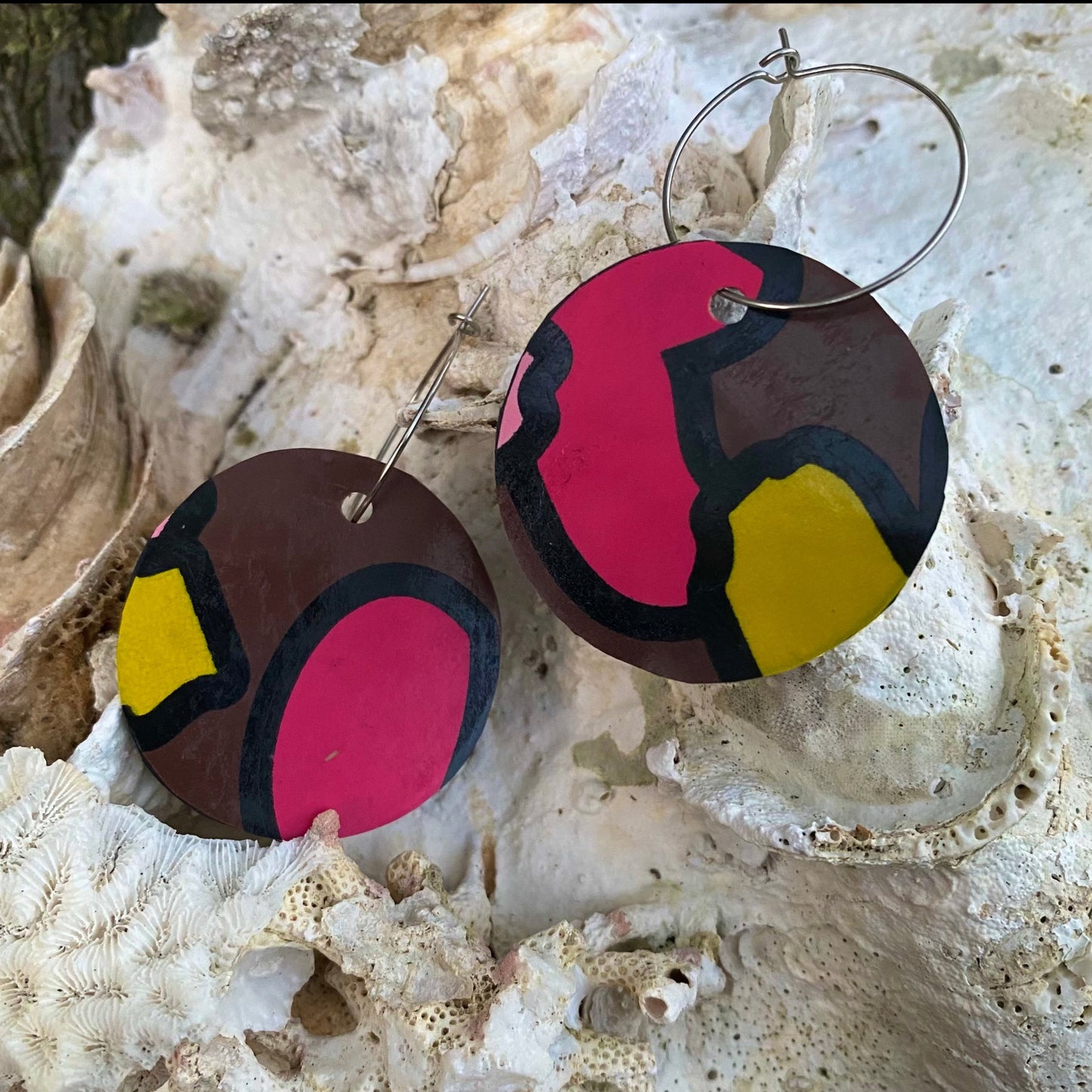 Circle Earrings from recycled pool inflatables
