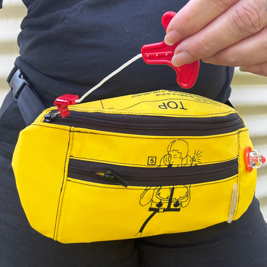 Upcycled Bum bag made from aircraft life vests, a sustainable bag for walks and festivals