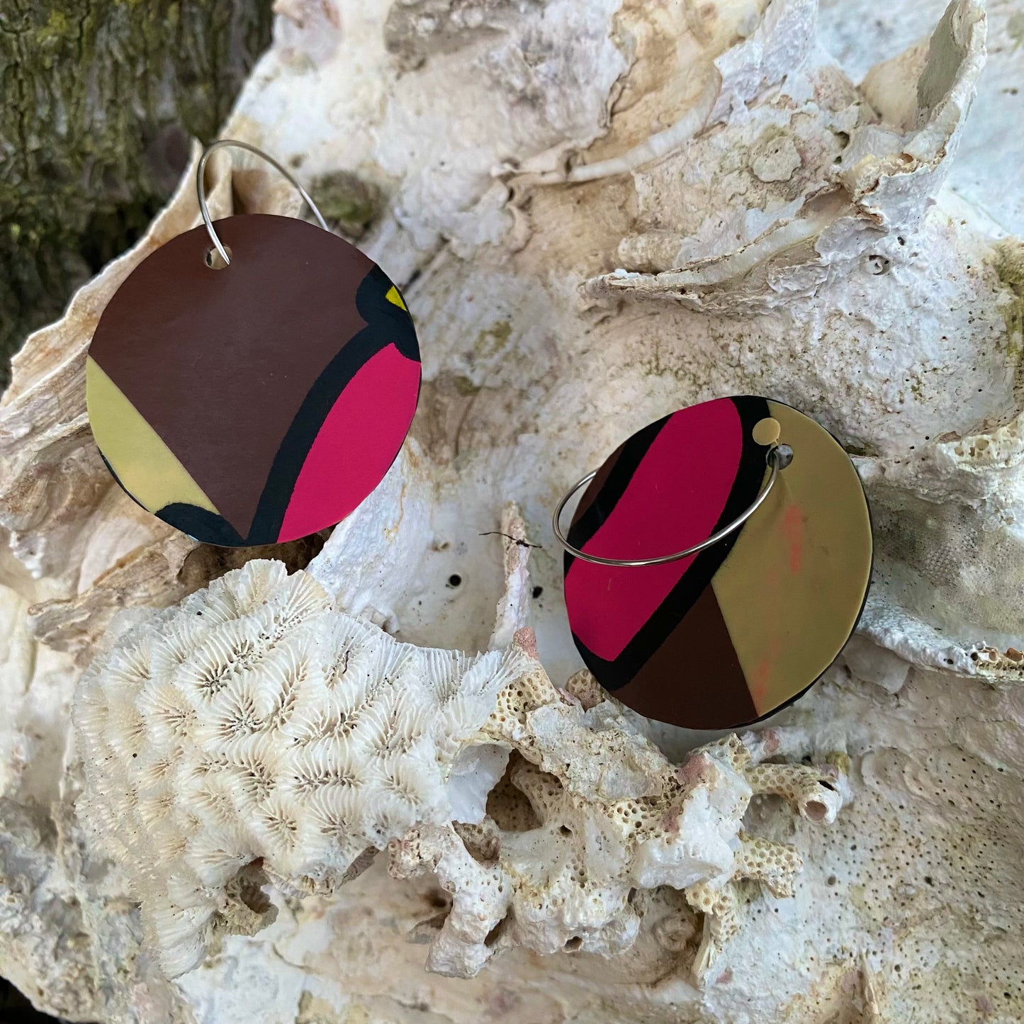 Circle Earrings from recycled pool inflatables