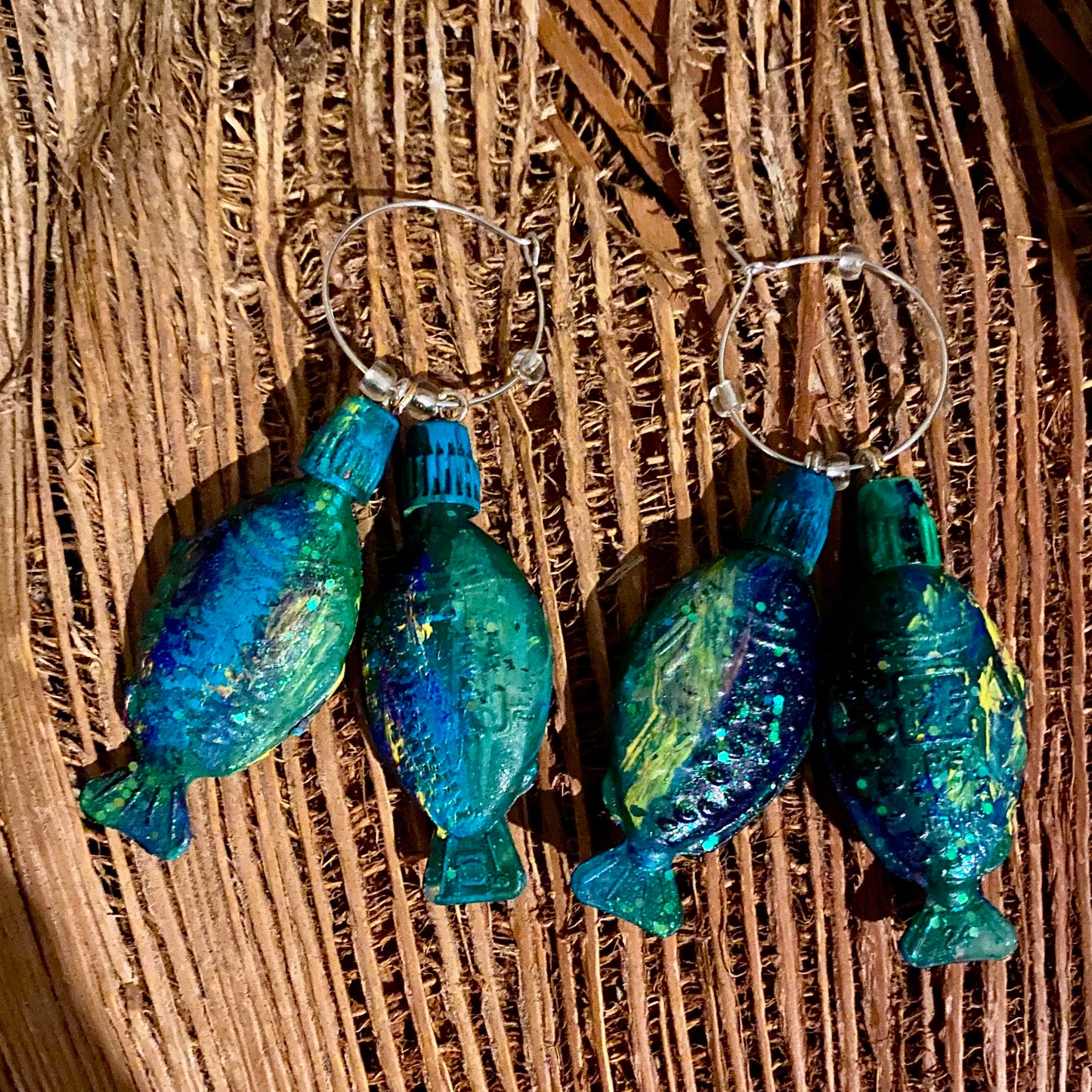Fish Earrings from Soy fish Containers and Upcycled Pool Inflatables | Stylish Eco Accessories
