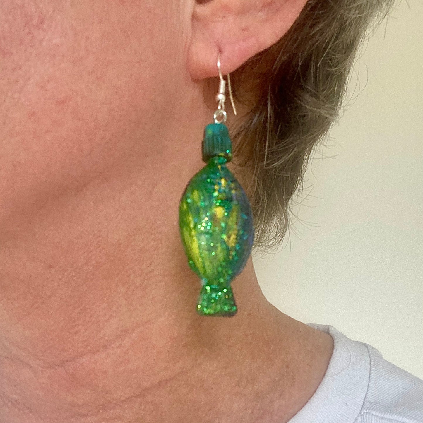 Fish Earrings from Soy fish Containers and Upcycled Pool Inflatables | Stylish Eco Accessories