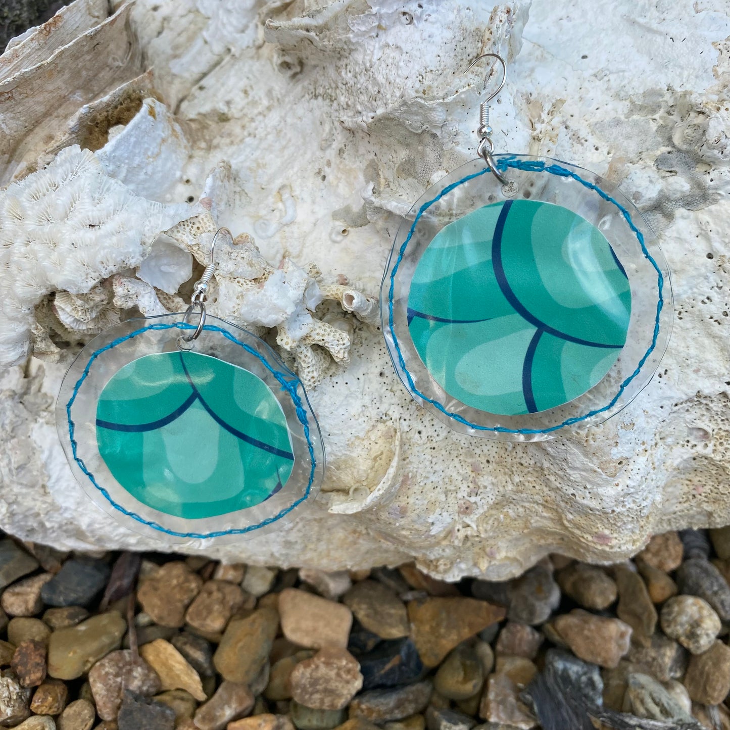 Circle Earrings from recycled pool inflatables