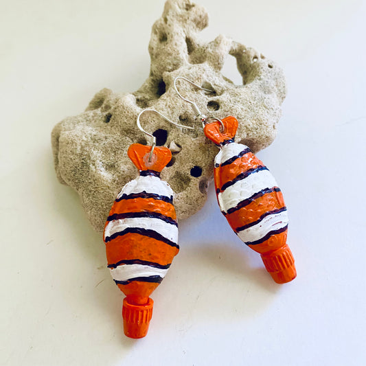 Fish Earrings from Soy fish Containers and Upcycled Pool Inflatables | Stylish Eco Accessories