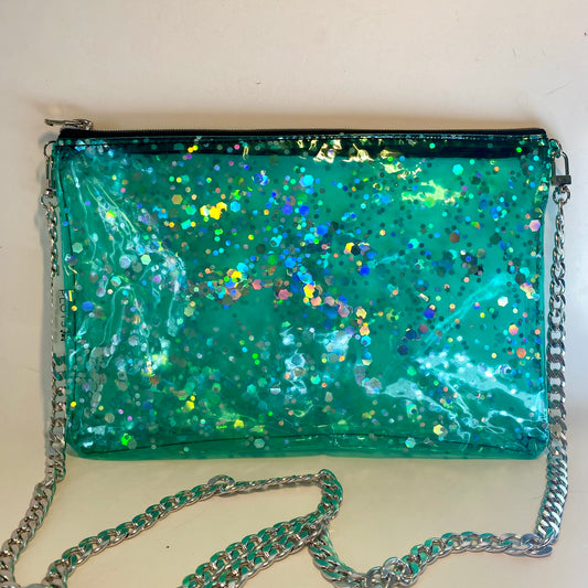 Green glitter Unique sustainably handmade upcycled vegan slowfashion handbag
