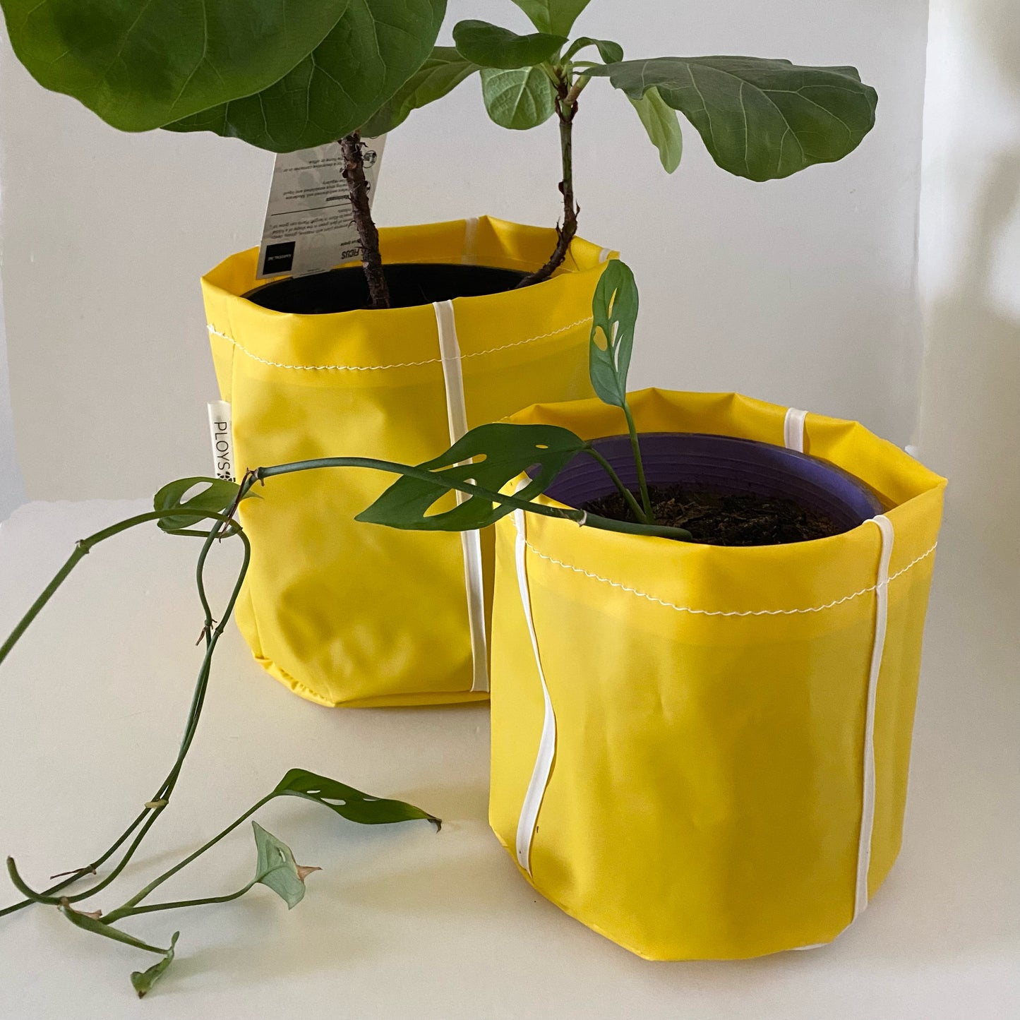 Unique sustainably handmade vegan waterproof planter made from recycled pvc for interior designers