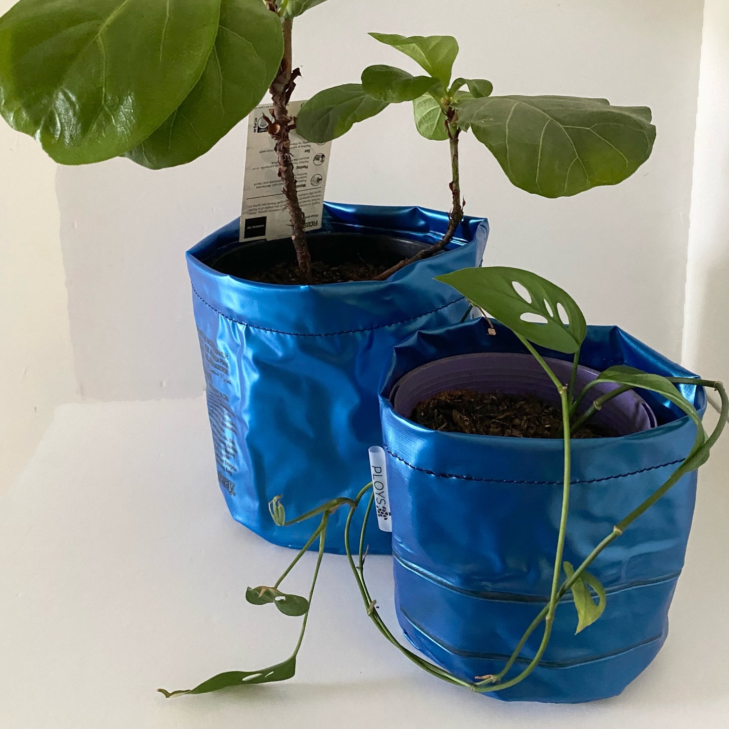 Unique sustainably handmade vegan waterproof planter made from recycled pvc for interior designers