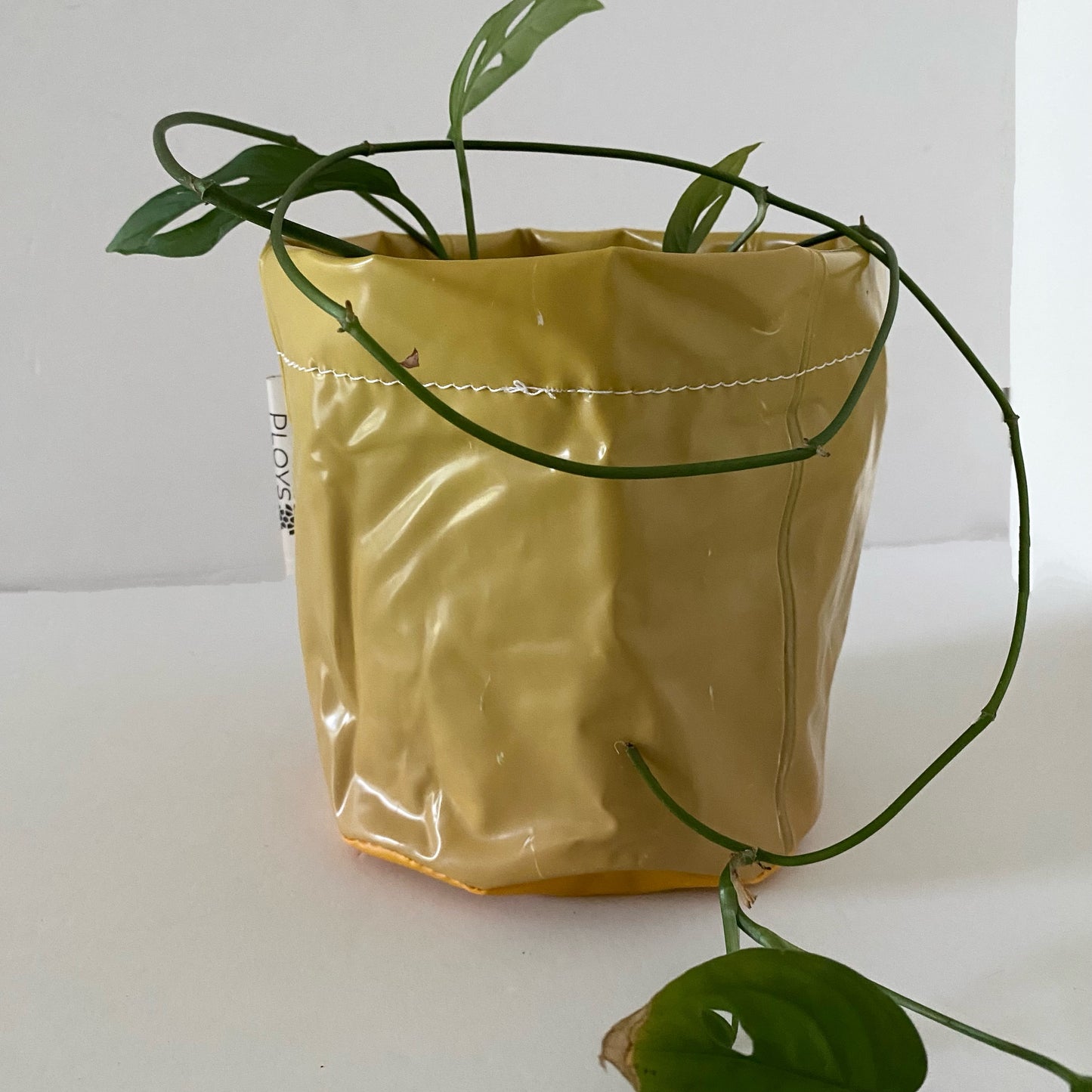 Unique sustainably handmade vegan waterproof planter made from recycled pvc for interior designers