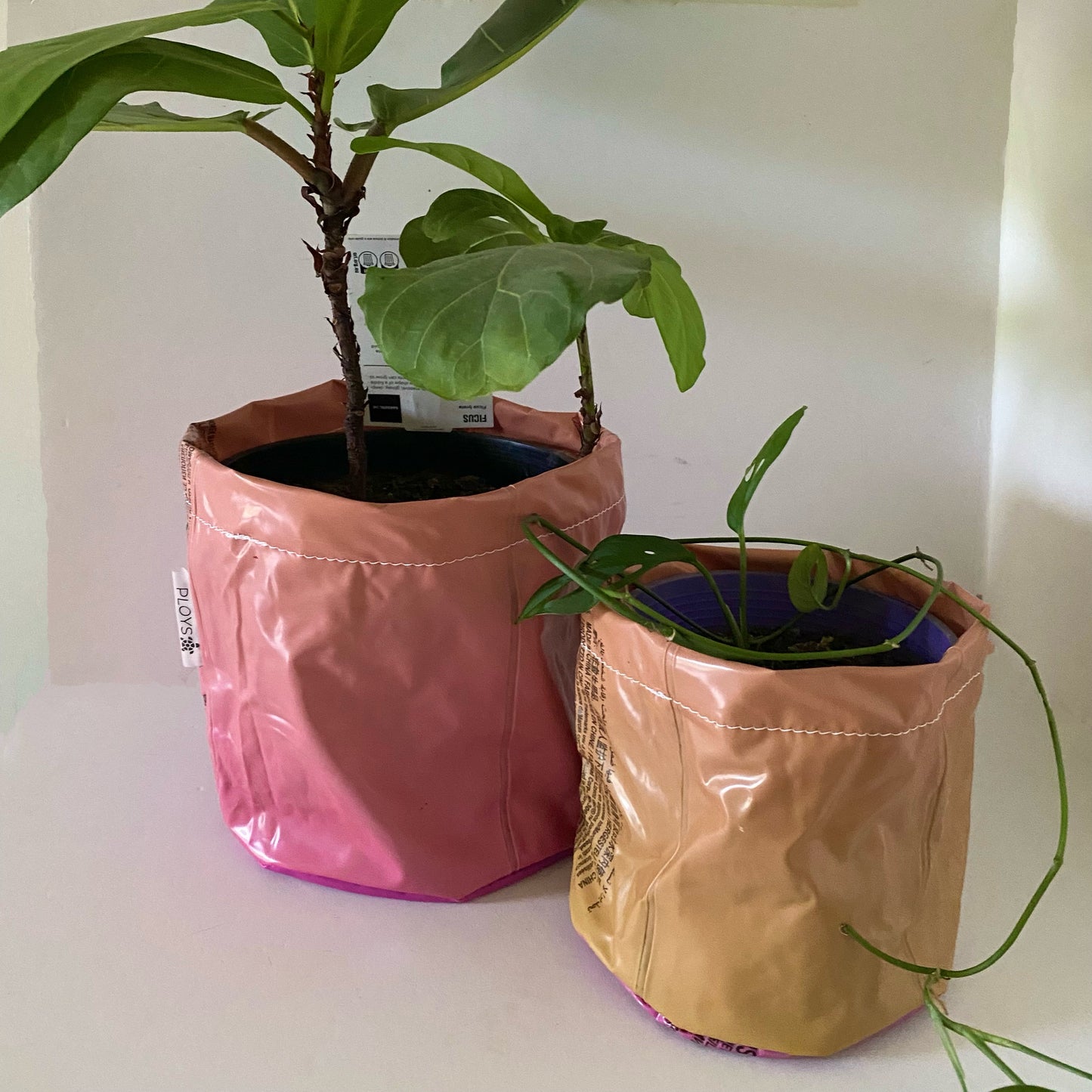 Unique sustainably handmade vegan waterproof planter made from recycled pvc for interior designers