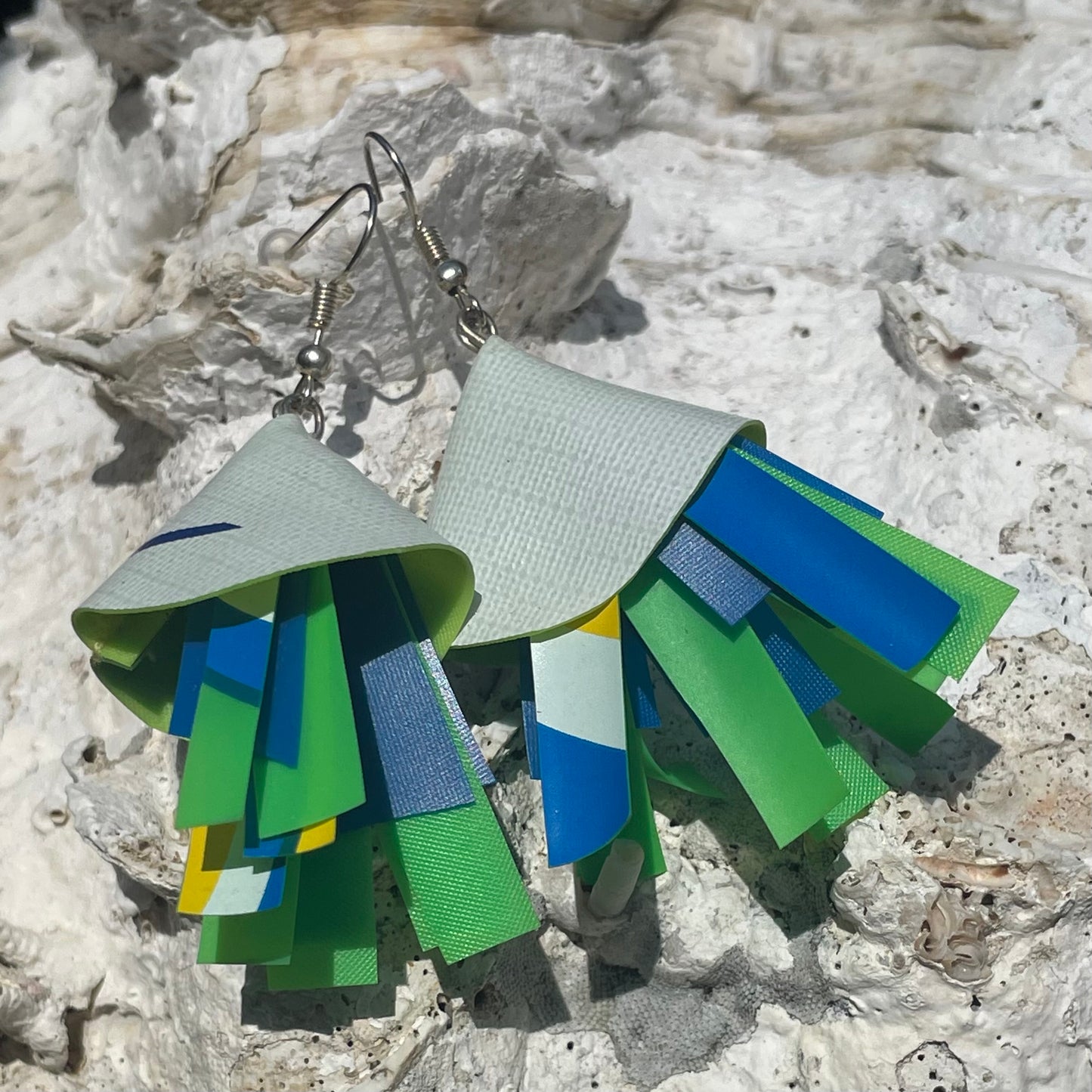 Fish Earrings from Soy fish Containers and Upcycled Pool Inflatables | Stylish Eco Accessories