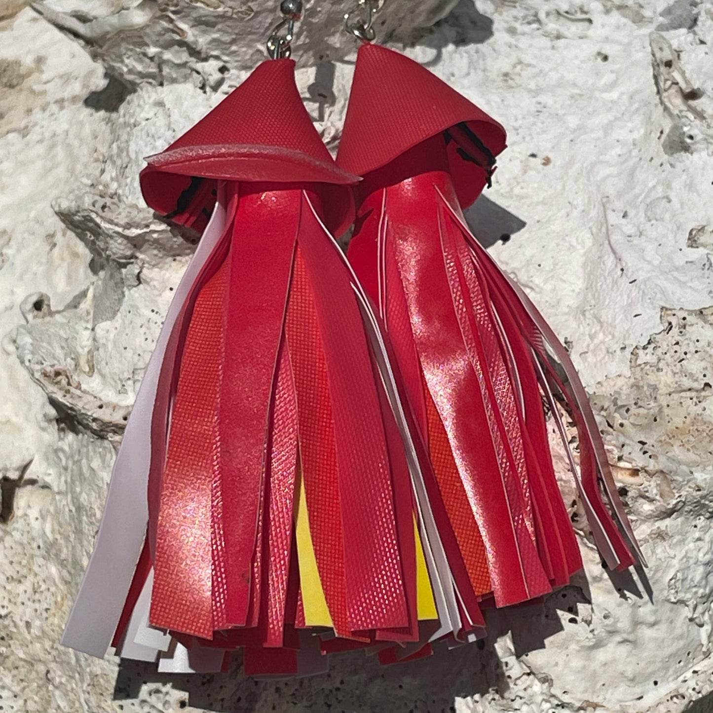 Fish Earrings from Soy fish Containers and Upcycled Pool Inflatables | Stylish Eco Accessories