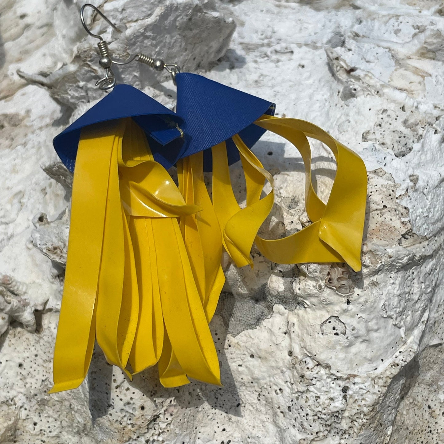 Fish Earrings from Soy fish Containers and Upcycled Pool Inflatables | Stylish Eco Accessories