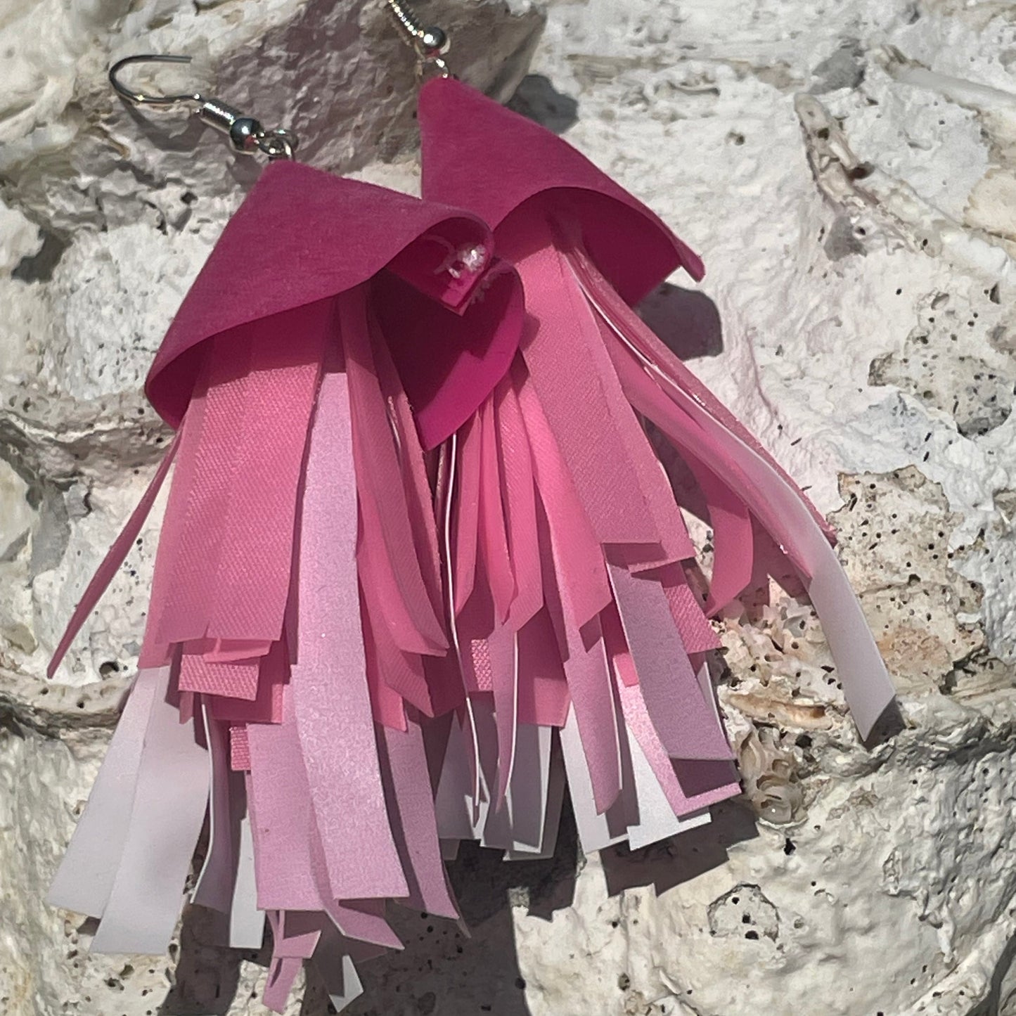 Fish Earrings from Soy fish Containers and Upcycled Pool Inflatables | Stylish Eco Accessories