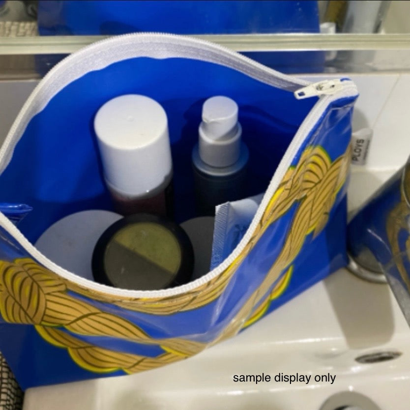 Waterproof vegan Toiletry bag, sustainably made from upcycled plastics, the best eco bag for travel and cosmetics