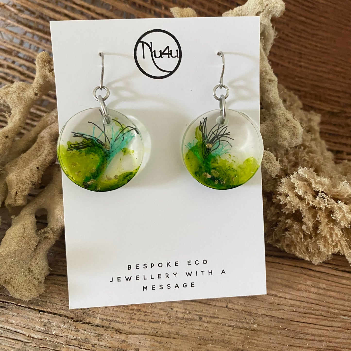 Earrings and Necklaces from Marine Debris and Vegan Resin - variety of colours