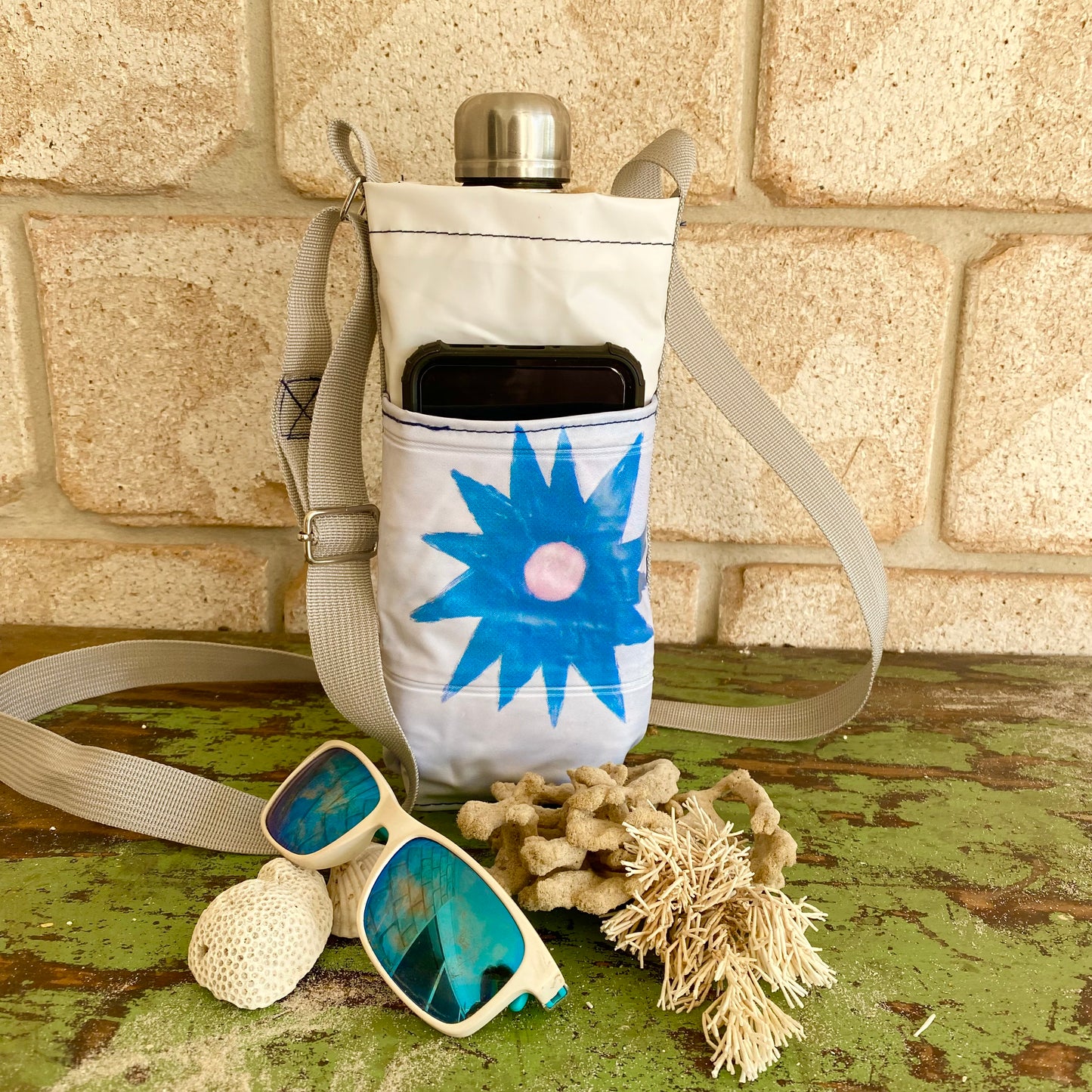 Water Bottle & Mobile Phone Carrier made from recycled pool inflatables