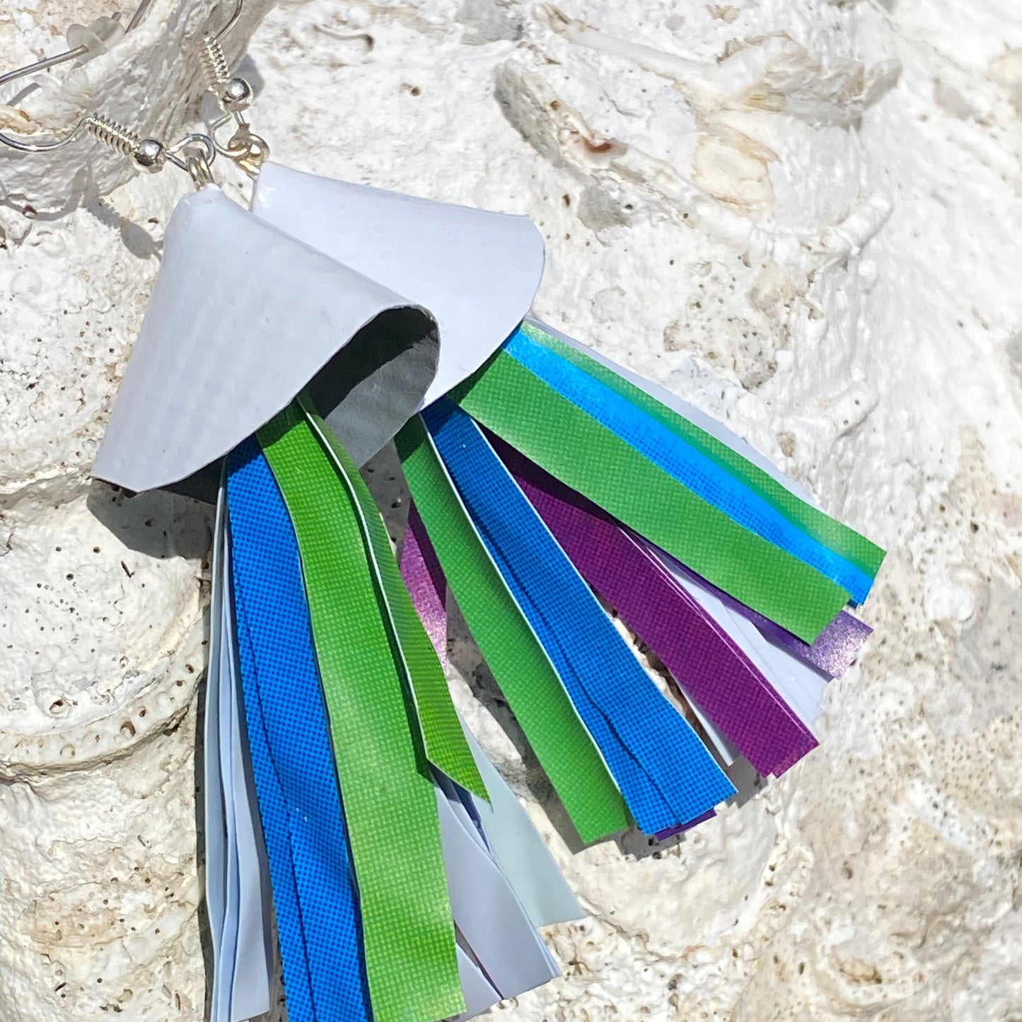 Fish Earrings from Soy fish Containers and Upcycled Pool Inflatables | Stylish Eco Accessories