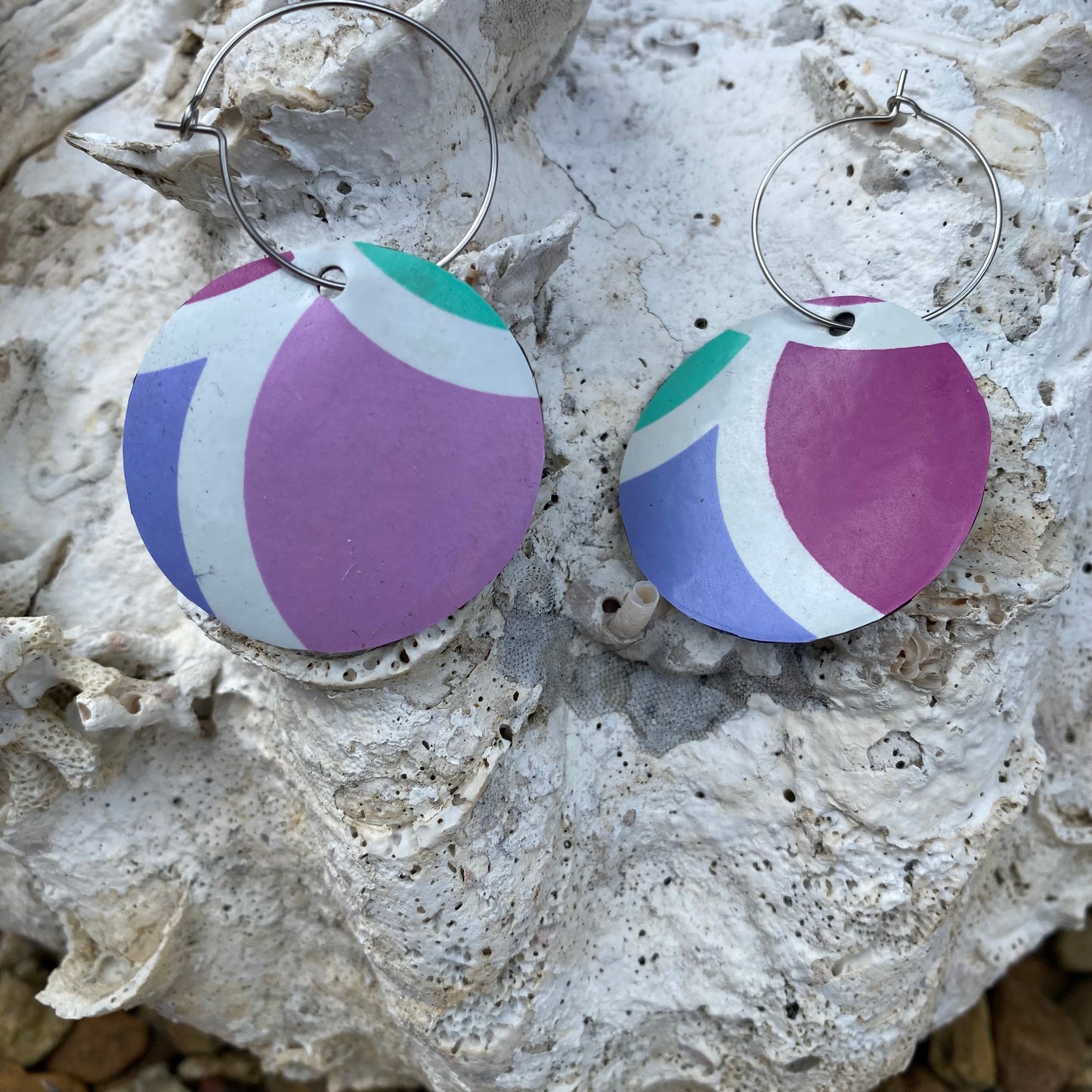 Circle Earrings from recycled pool inflatables