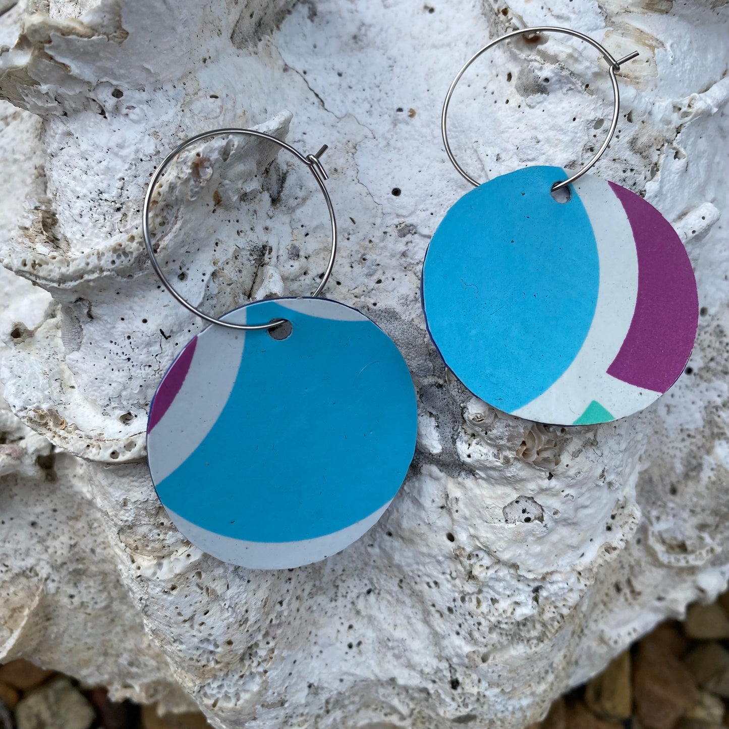 Circle Earrings from recycled pool inflatables