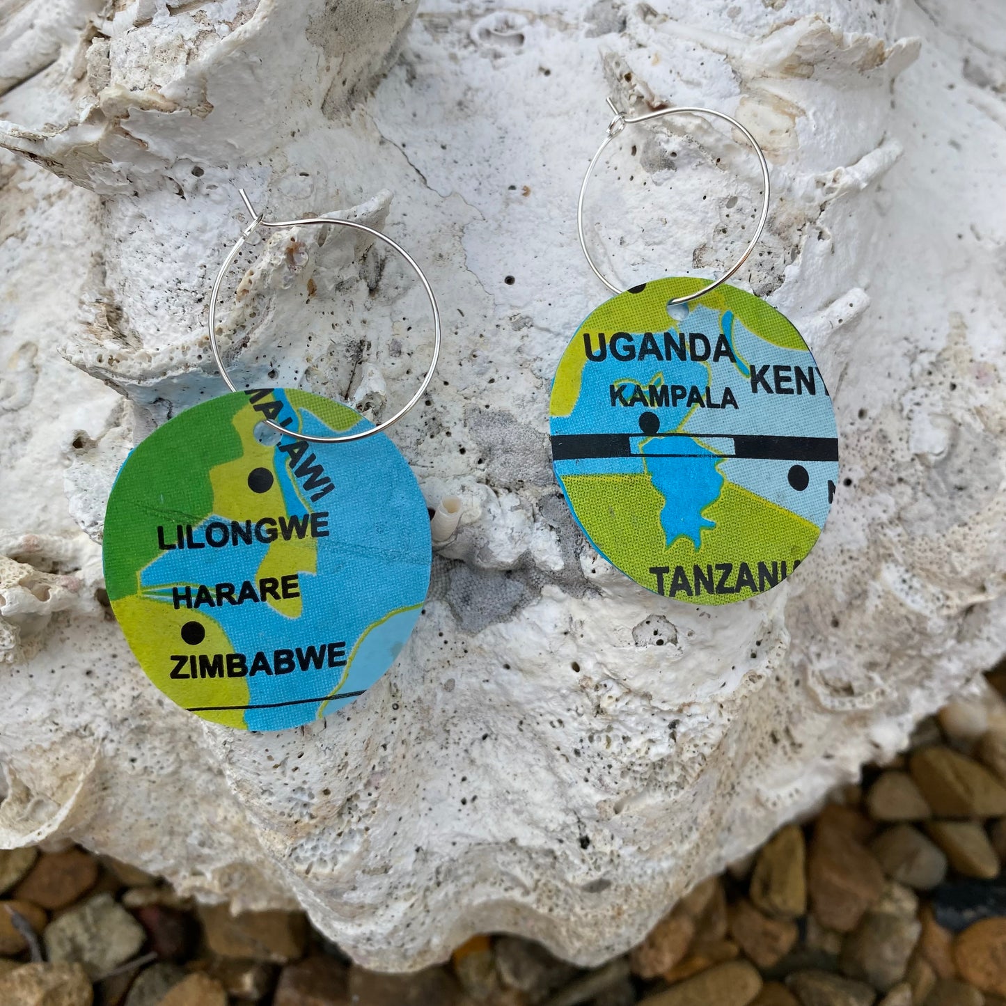 Circle Earrings from recycled pool inflatables