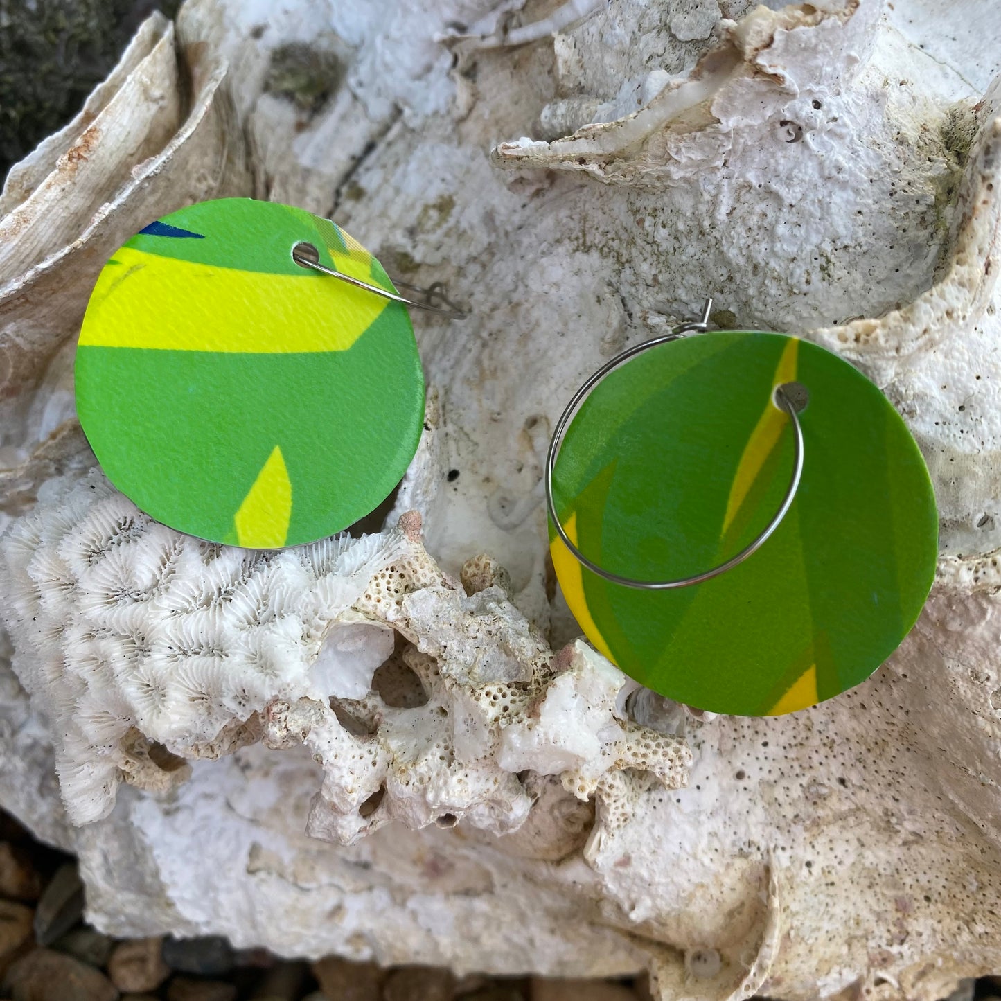 Circle Earrings from recycled pool inflatables