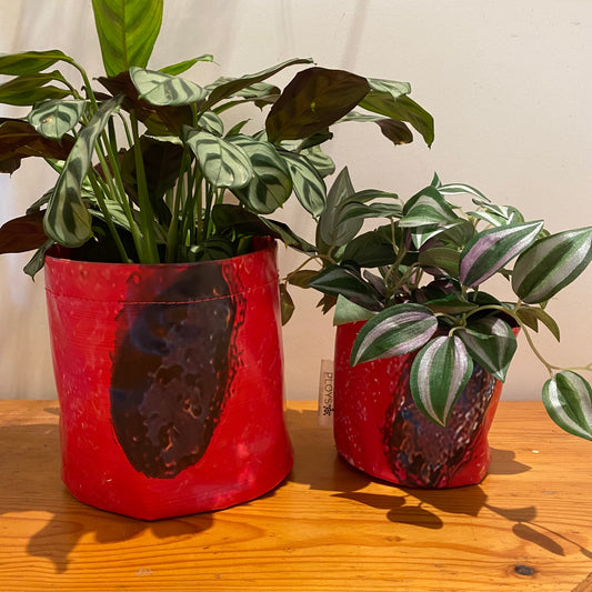 Unique sustainably handmade vegan waterproof planter made from recycled pvc for interior designers