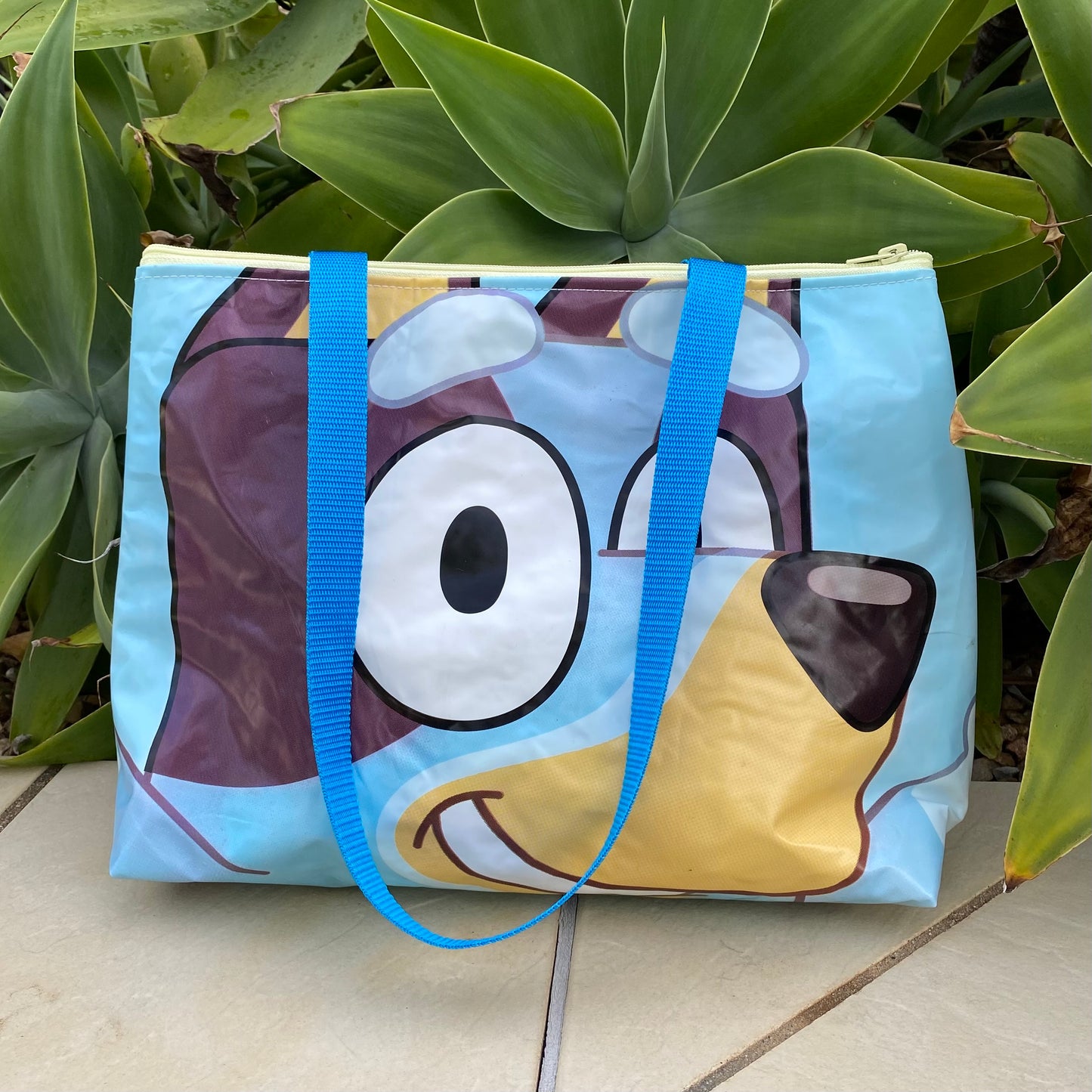 Waterproof Bluey Beach bag, Carry All Swim Bag sustainably made from upcycled plastics, the best eco bag for beach, shopping and travel