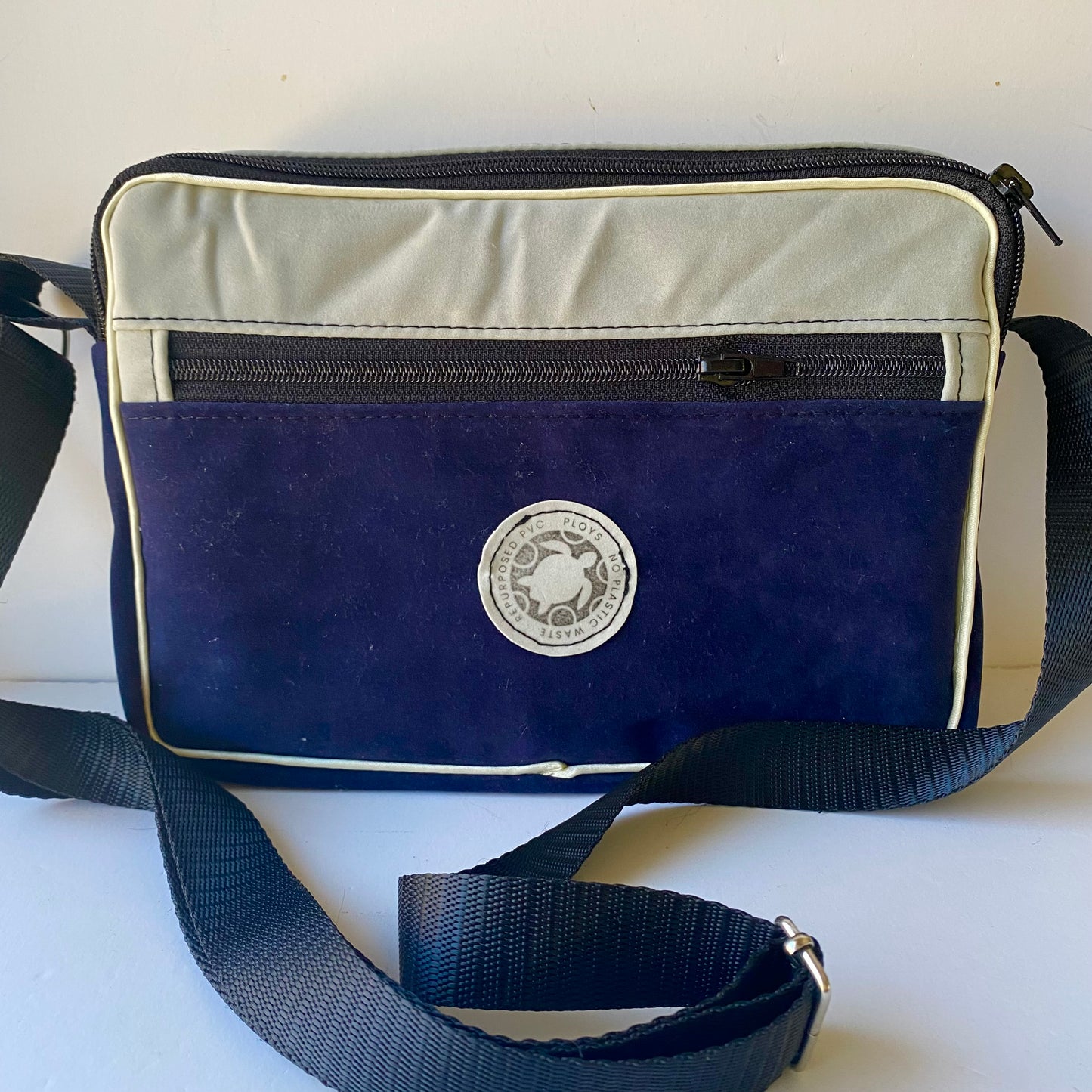 Unique waterproof slow fashion shoulder bag made from recycled and upcycled air mattresses