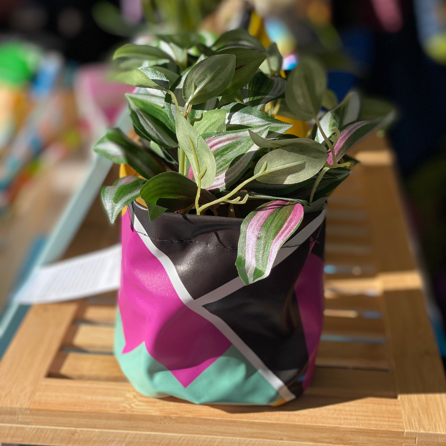 Unique sustainably handmade vegan waterproof planter made from recycled pvc for plant lovers