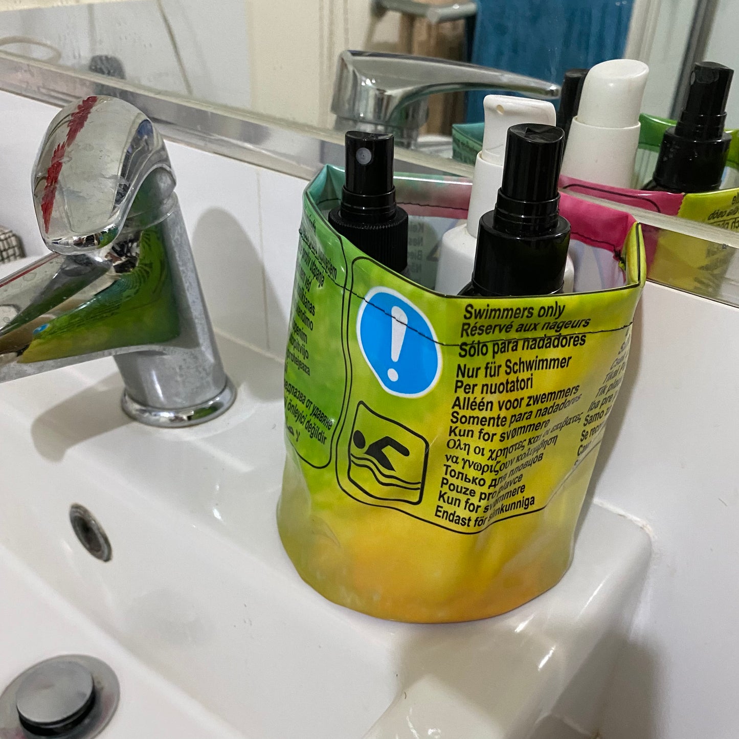 Unique sustainably handmade vegan waterproof bathroom caddy made from recycled pvc