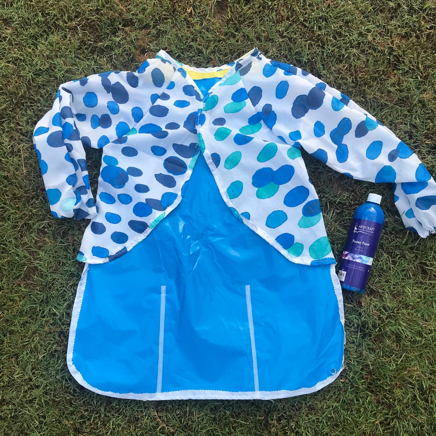 Art smock, water resistant recycled pool inflatables and shower curtain