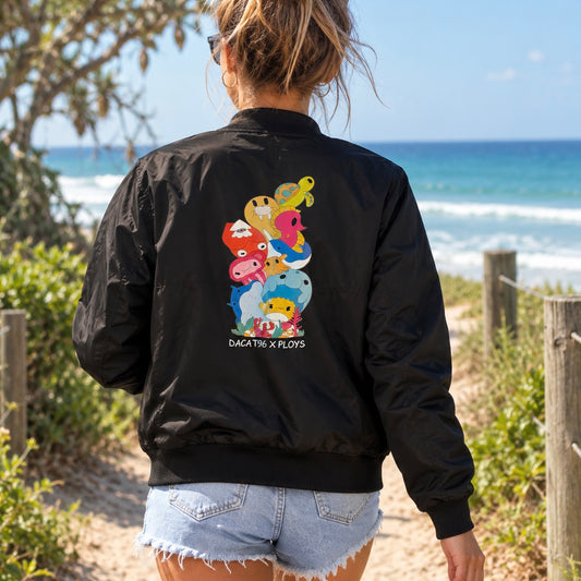 Plastic-Free Oceans College Bomber Jacket by PLOYS – Float to Fashion Circular Fashion Statement