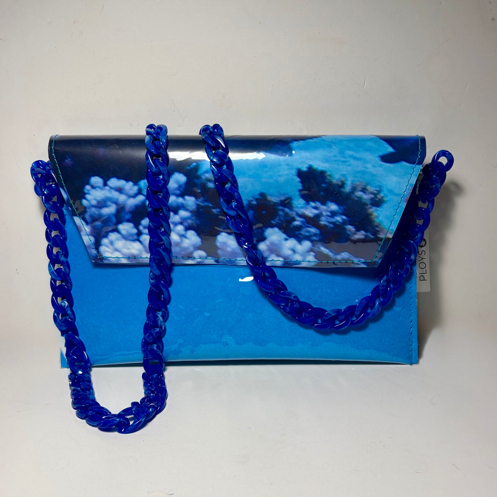 Coral Great Barrier Reef, Clear Vinyl Recycled Evening Purse Clutch, Upcycled fabric lined, underwater world themed