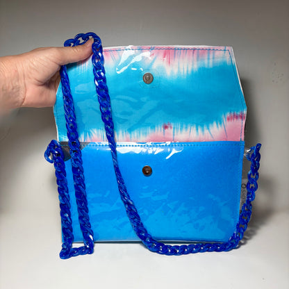 Coral Great Barrier Reef, Clear Vinyl Recycled Evening Purse Clutch, Upcycled fabric lined