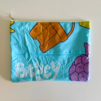 Bluey Wet Bag waterproof made from recycled pool floats with bright fun beach pattern recycling plastic waste 
