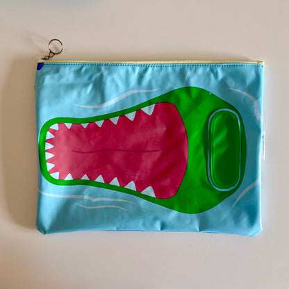 Wet Bag waterproof made from recycled pool floats with bright fun hippo pattern recycling plastic waste 