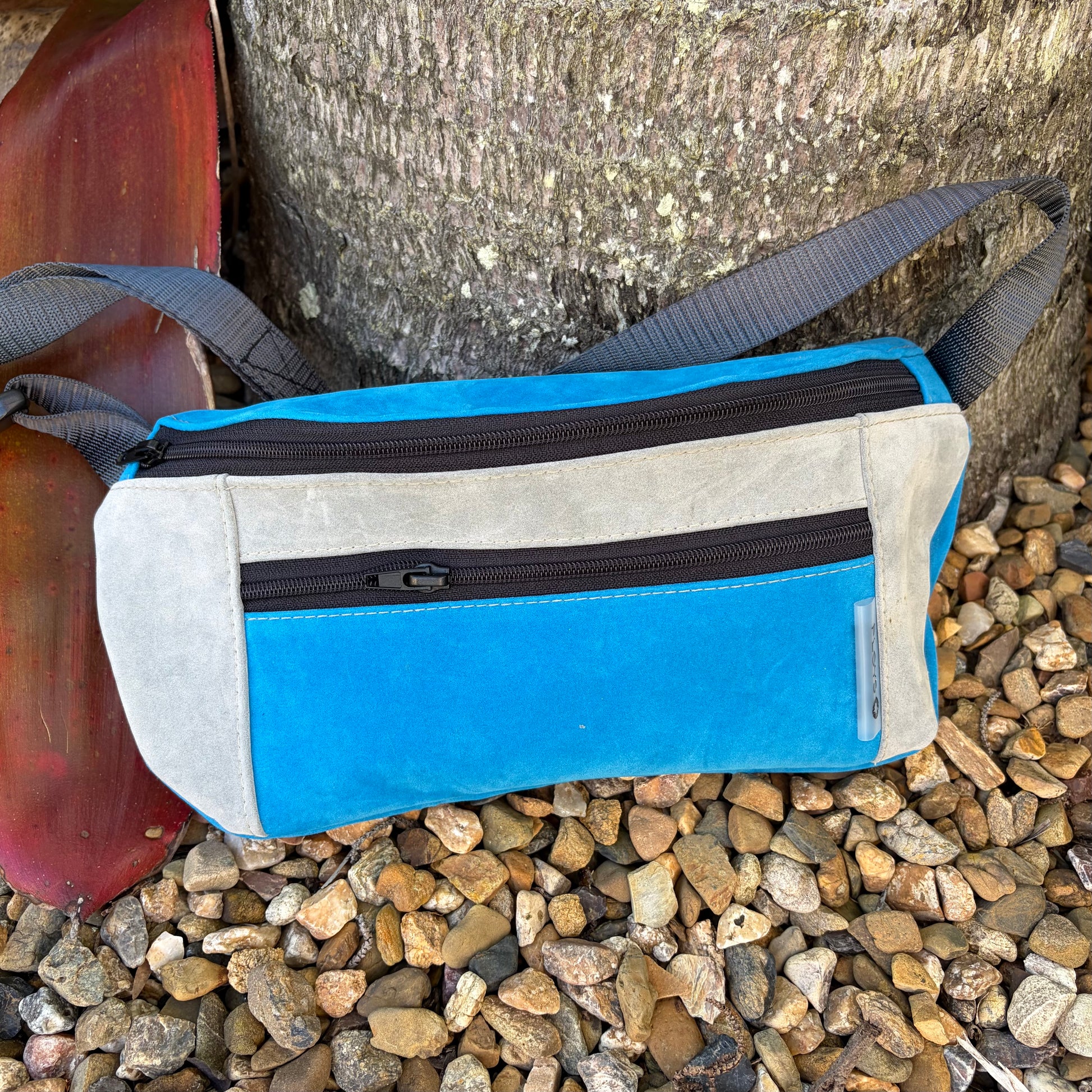 Recycled Velvet soft leather like sturdy weather proof upcycled bum bag with a long strap