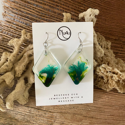 Earrings and Necklaces from Marine Debris and Vegan Resin - variety of colours