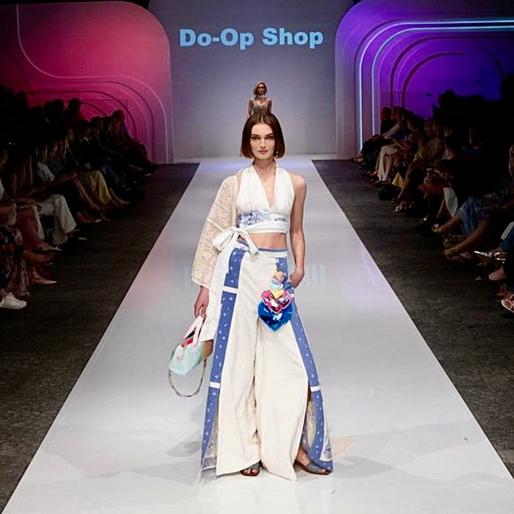 Load video: PLOYS Retro Bag made from old floats on the Runway at Brisbane  Fashion Festival