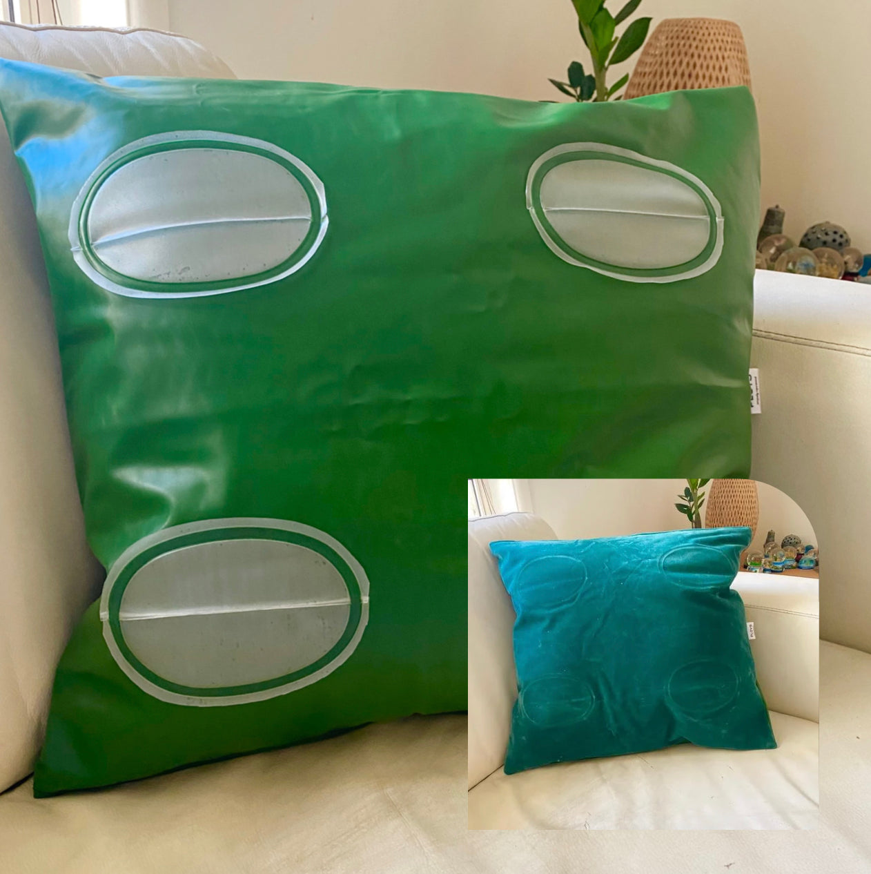 Cushion made from recycled air mattress, leather-look industrial style weatherproof cushion covers