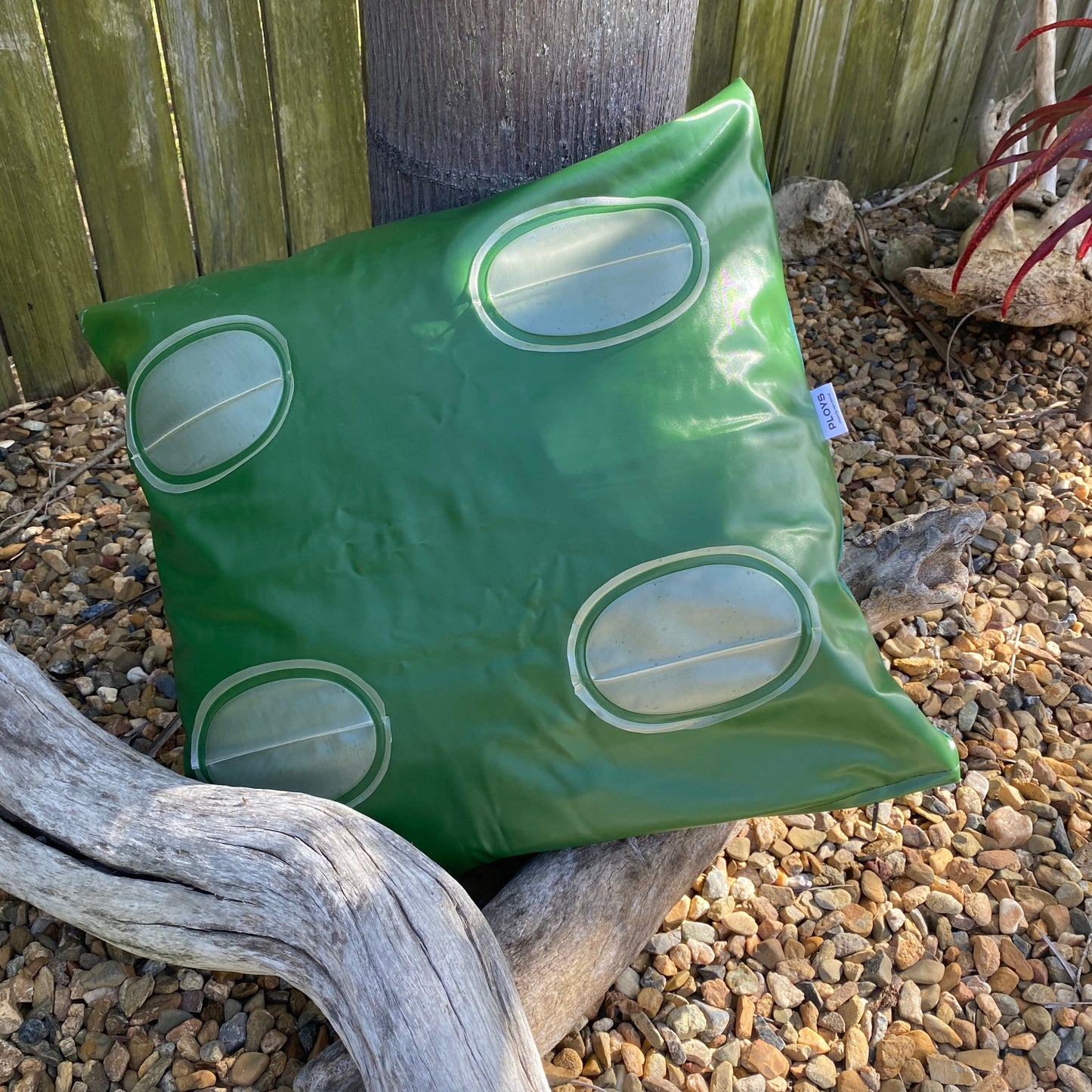 Cushion made from recycled air mattress, leather-look industrial style weatherproof cushion covers