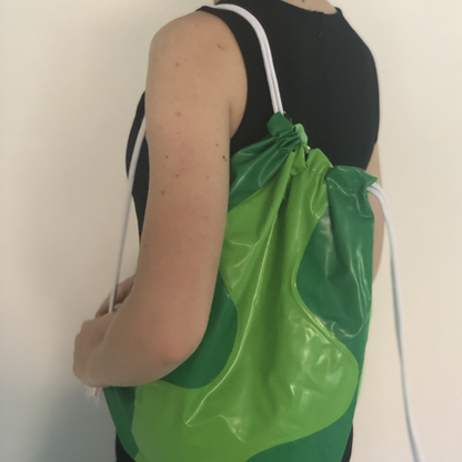 Pullcord bag ideal for swimming or sports made from recycled pool inflatables