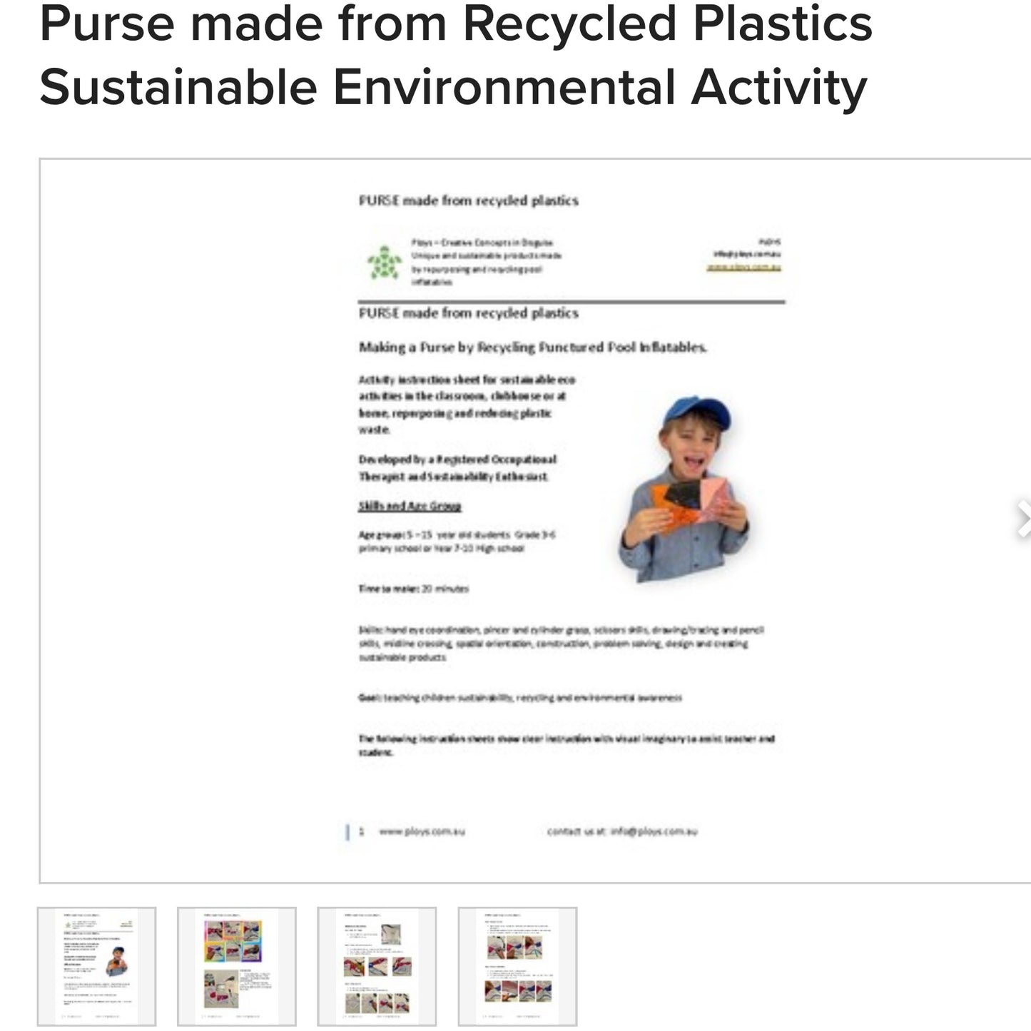 Activity Instruction Craft Sheet - Making a Purse from Pool Inflatables Recycling Plastics