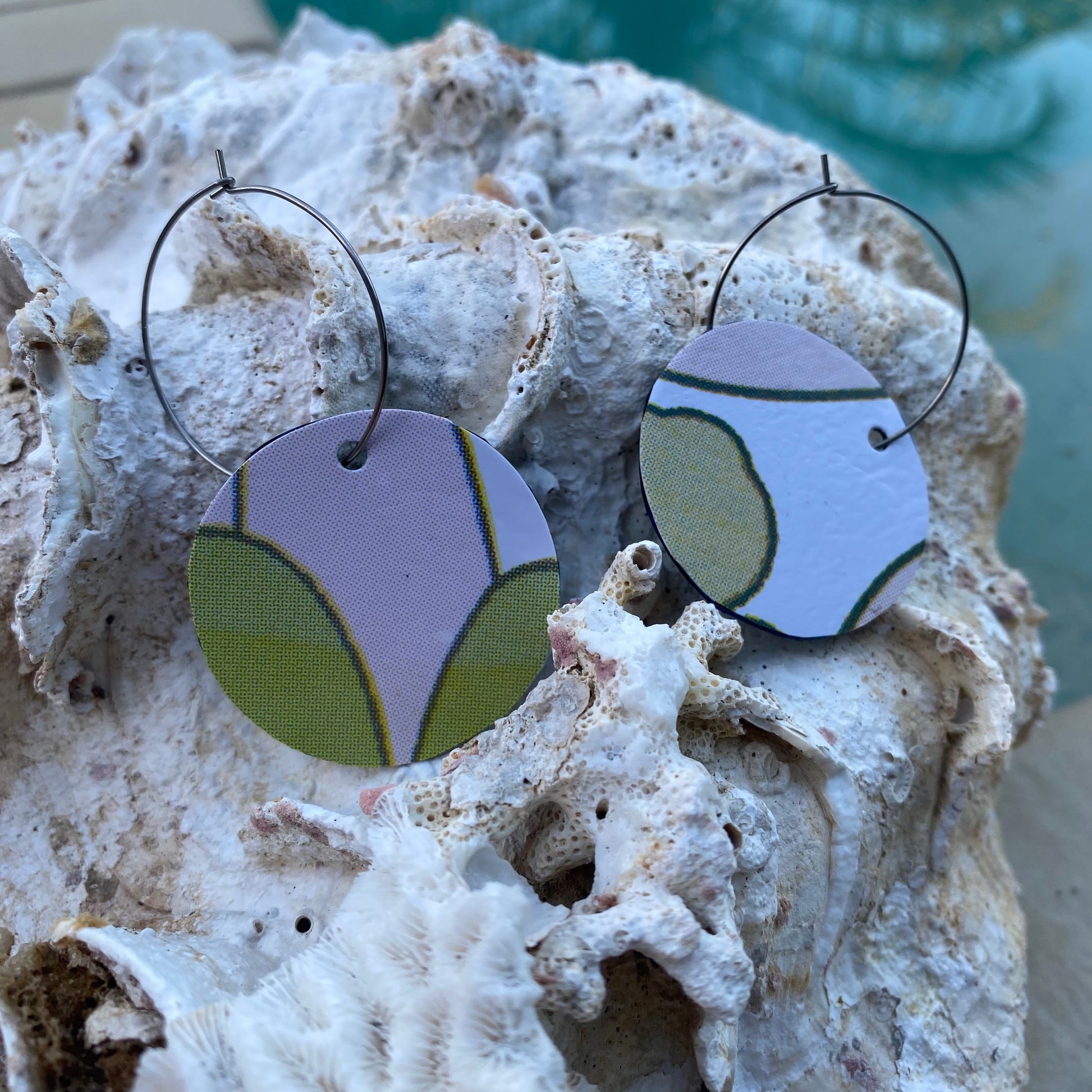 Earrings from recycled pool inflatables, light and unique sustainable and reducing plastic waste. 
