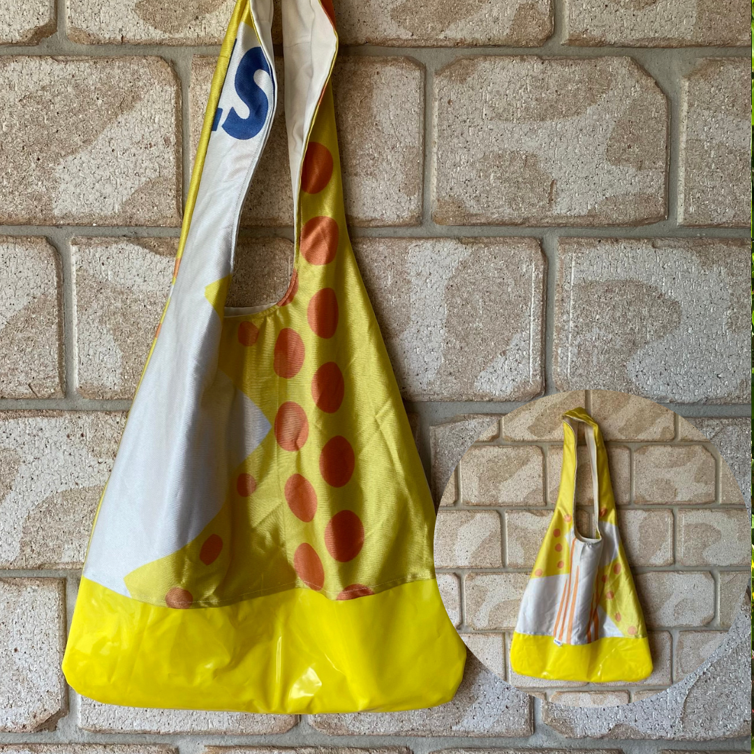 Boho reversible recycled street banner shoulder bag 